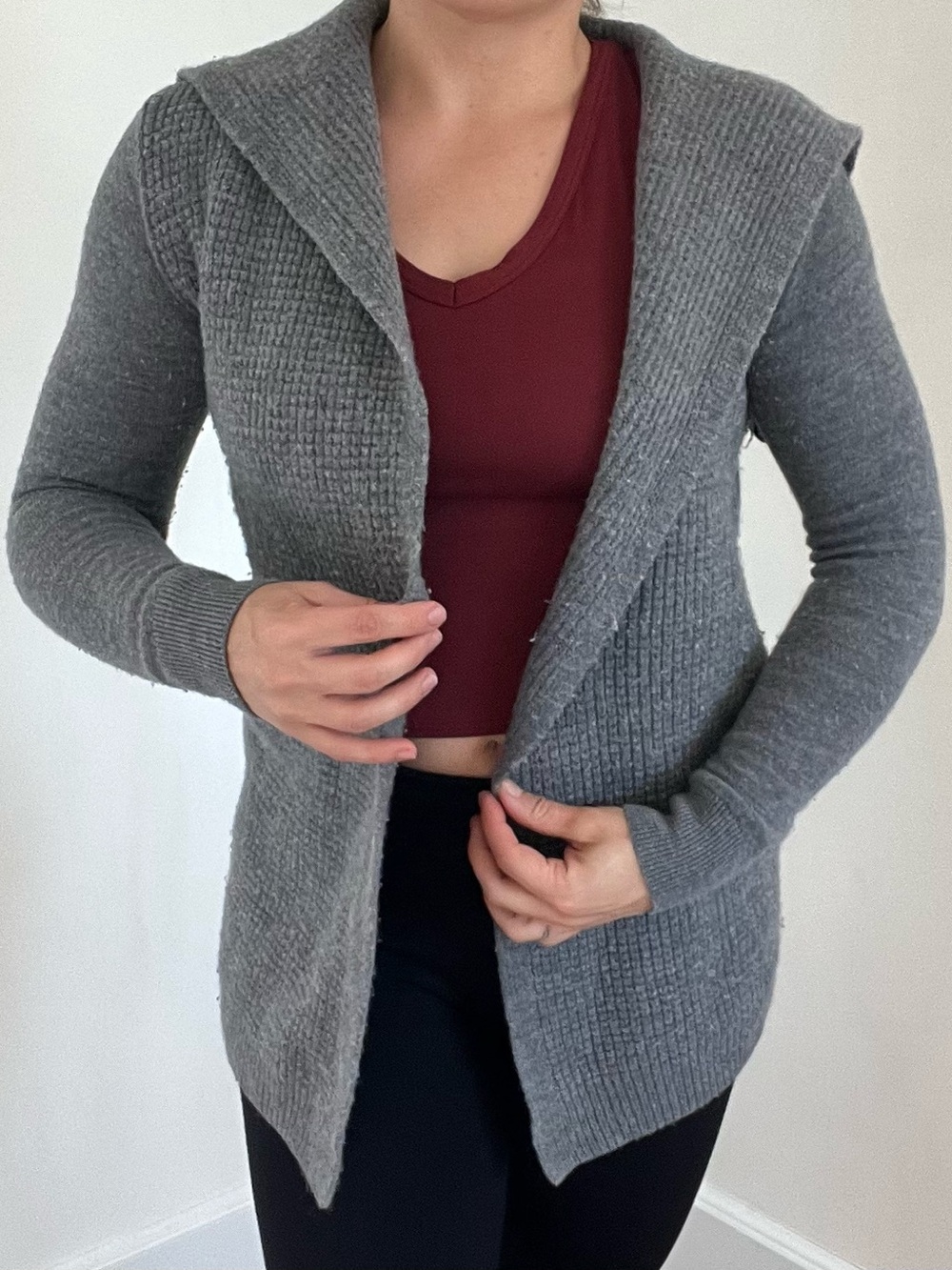 Willi Smith Merino wool Gray Hooded Open-Front Cardigan